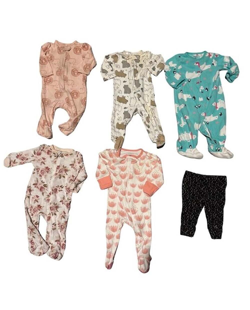 Baby Girl 3-6M 6M Clothes Lot Carter’s Simple Joys Floral Footed Sleepers 6 Pc